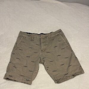 Men's Casual Tan Shorts with Fish Design